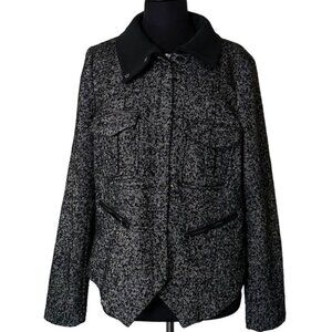 Women's GAP Black White Coat w/Zip Pockets Polyester Wool Blend Size L (READ)